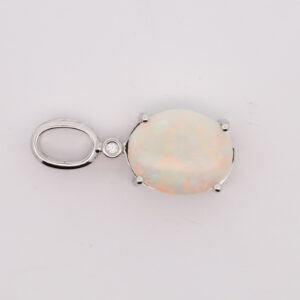 White Gold Blue Orange Green Solid Australian Crystal Opal Diamond Necklace Pendant