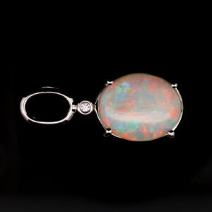 White Gold Blue Orange Green Solid Australian Crystal Opal Diamond Necklace Pendant