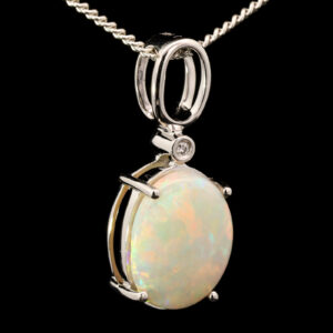 White Gold Blue Orange Green Solid Australian Crystal Opal Diamond Necklace Pendant