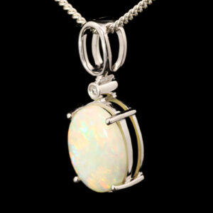 White Gold Blue Orange Green Solid Australian Crystal Opal Diamond Necklace Pendant