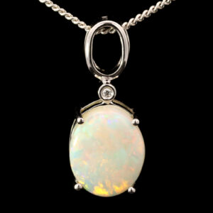 White Gold Blue Orange Green Solid Australian Crystal Opal Diamond Necklace Pendant