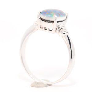 Blue Green and Red White Gold Triplet Opal Ring with Diamonds
