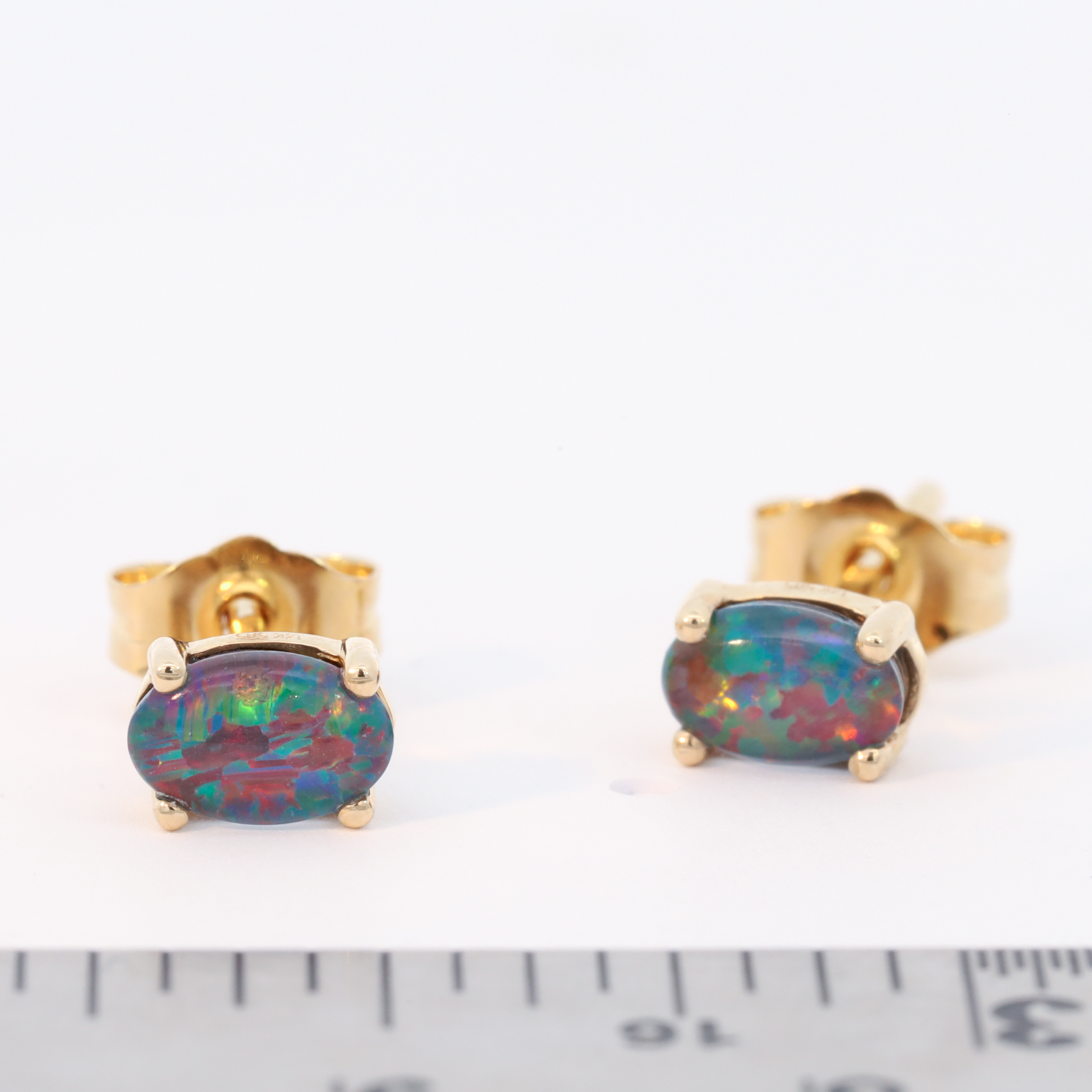 Red Blue Orange Yellow Gold Australian Triplet Opal Stud Earrings