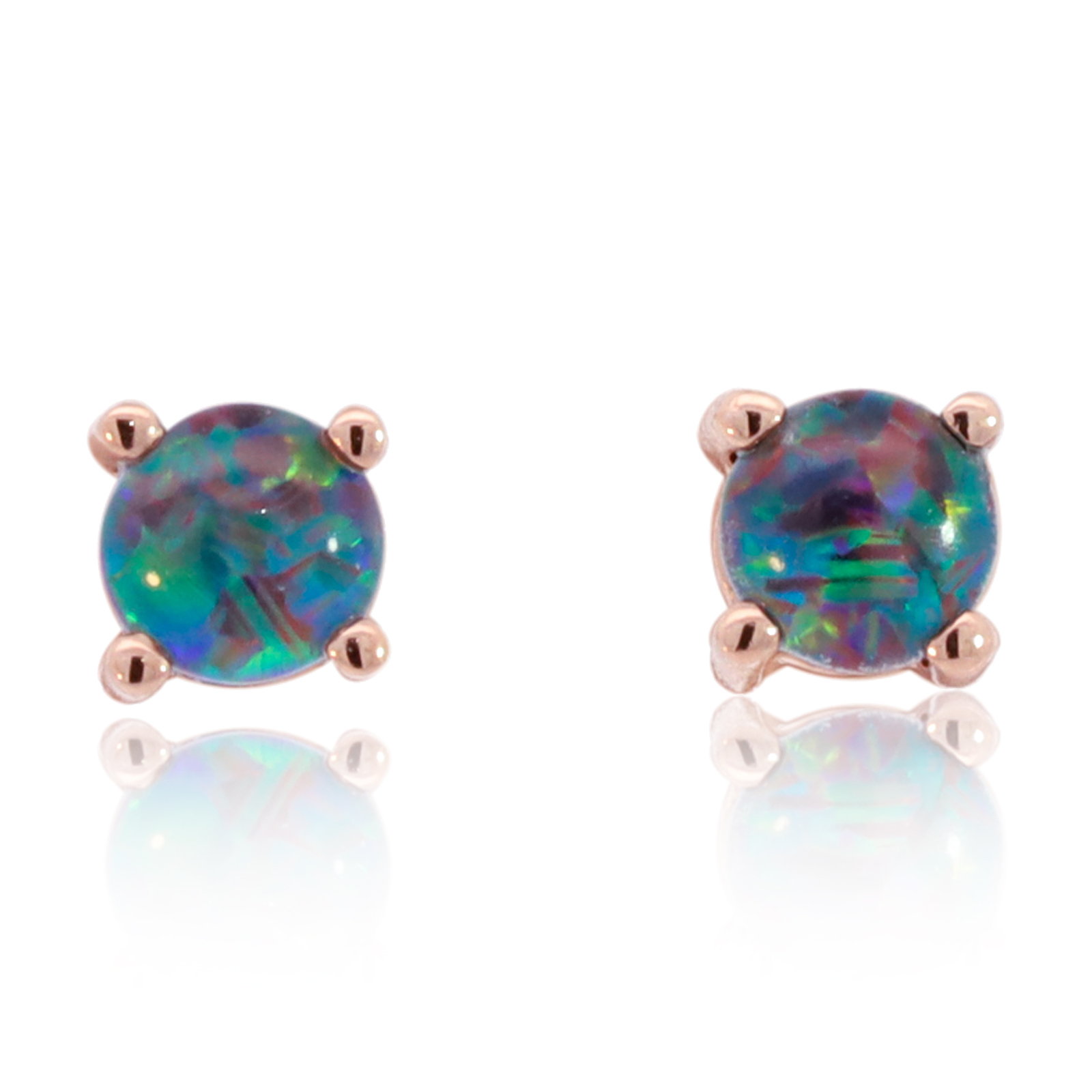 Red Blue Rose Gold Australian Triplet Opal Stud Earrings