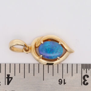 Blue and Green Yellow Gold Solid Australian Black Opal Necklace Pendant