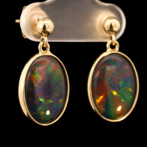 Red Blue Orange Yellow Gold Australian Triplet Opal Drop Earrings