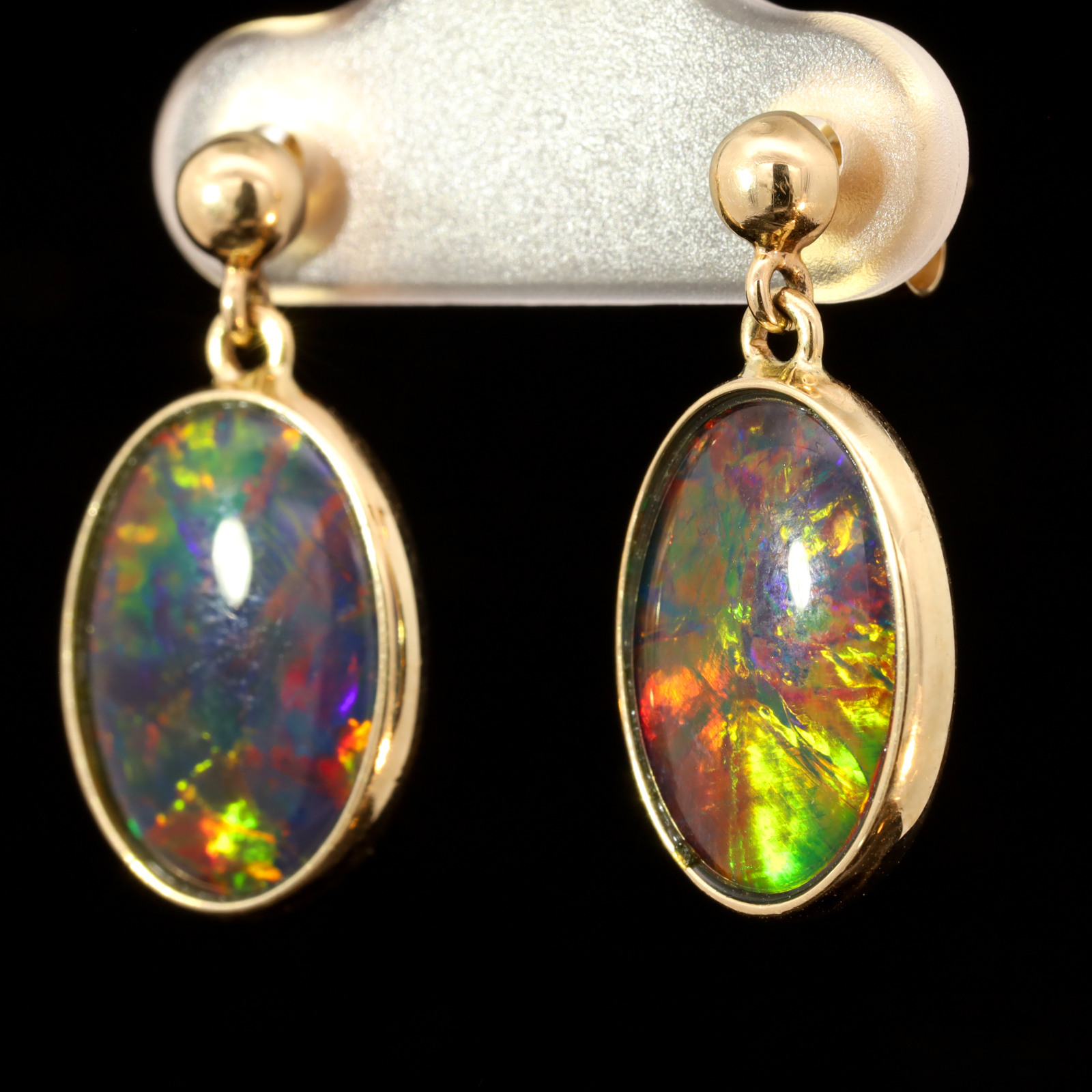 Red Blue Orange Yellow Gold Australian Triplet Opal Drop Earrings