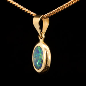 Blue Green and Orange Yellow Gold Australian Doublet Opal Pendant