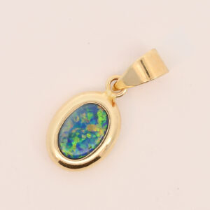 Blue Green and Orange Yellow Gold Australian Doublet Opal Pendant