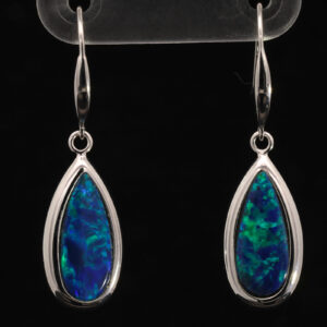 Blue Green Pink White Gold Australian Doublet Opal Drop Earring