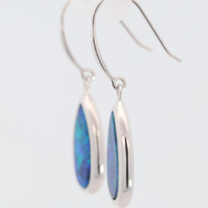 Blue Green Pink White Gold Australian Doublet Opal Drop Earring