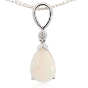 White Gold Blue Green Pink Solid Australian Crystal Opal Necklace Diamond Pendant