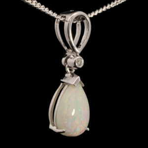 Blue Green Yellow Gold Solid Australian Crystal Opal Necklace Pendant with Diamond