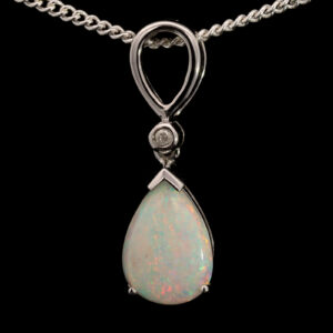 Blue Green Yellow Gold Solid Australian Crystal Opal Necklace Pendant with Diamond