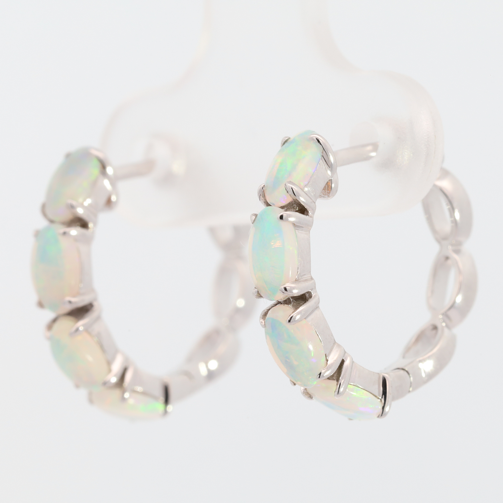 Blue Green White Gold Solid Australian Crystal Opal Stud Earrings