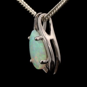 White Gold Blue Green Solid Australian Crystal Opal Necklace Pendant