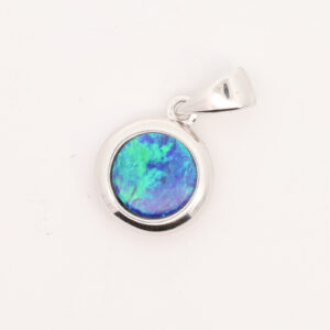 White Gold Blue Green Australian Doublet Opal and Diamond Necklace Pendant