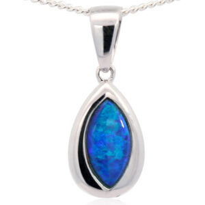 Blue and Green White Gold Australian Doublet Opal Pendant