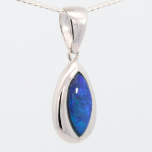 Blue and Green White Gold Australian Doublet Opal Pendant