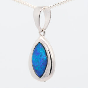 Blue and Green White Gold Australian Doublet Opal Pendant