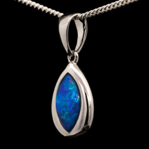 Blue and Green White Gold Australian Doublet Opal Pendant