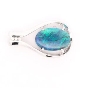 White Gold Blue Green Solid Australian Black Opal Necklace Pendant with Diamonds