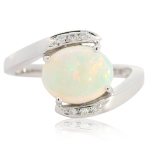 Blue Orange and Green White Gold Solid Australian Crystal Opal Engagement Ring with Diamonds