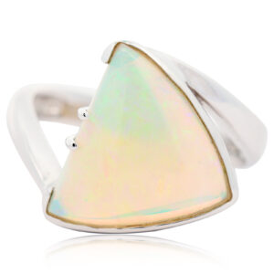 Blue Orange and Green White Gold Solid Australian Crystal Opal Engagement Ring