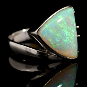 Blue Orange and Green White Gold Solid Australian Crystal Opal Engagement Ring