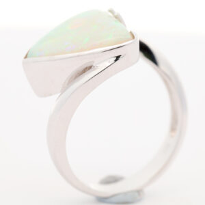 Blue Orange and Green White Gold Solid Australian Crystal Opal Engagement Ring