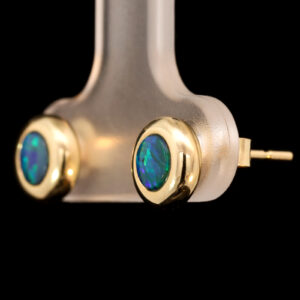 Green Blue Yellow Gold Australian Doublet Opal Stud Earrings