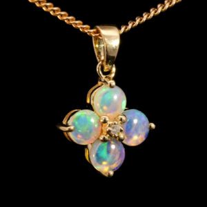 Blue Green Pink Yellow Gold Solid Australian Crystal Opal Pendant with Diamond