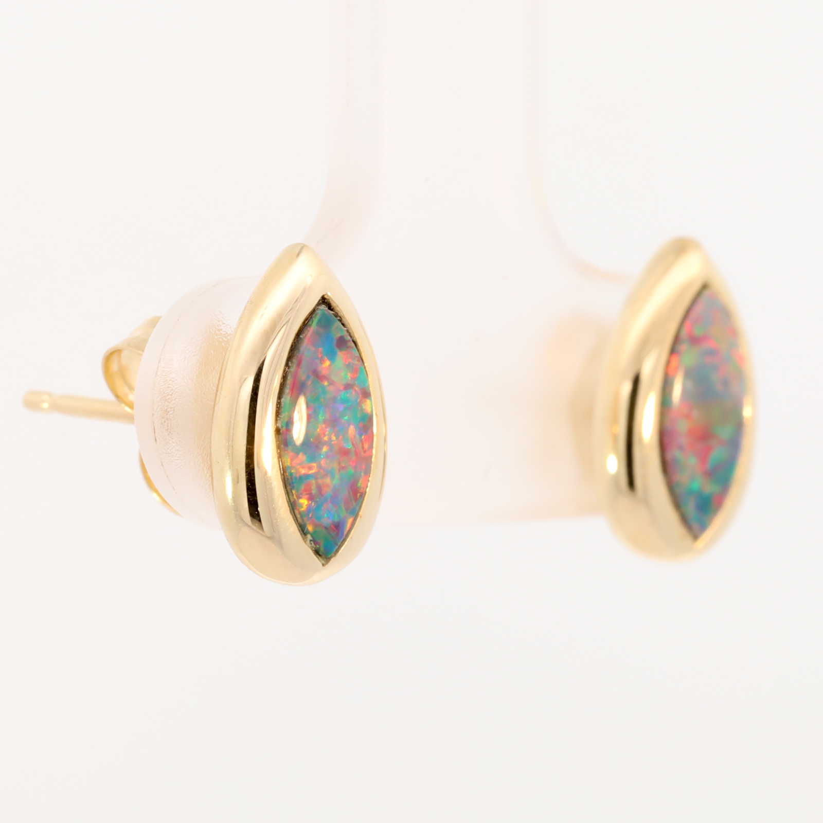 Red Blue Yellow Gold Australian Doublet Opal Stud Earrings