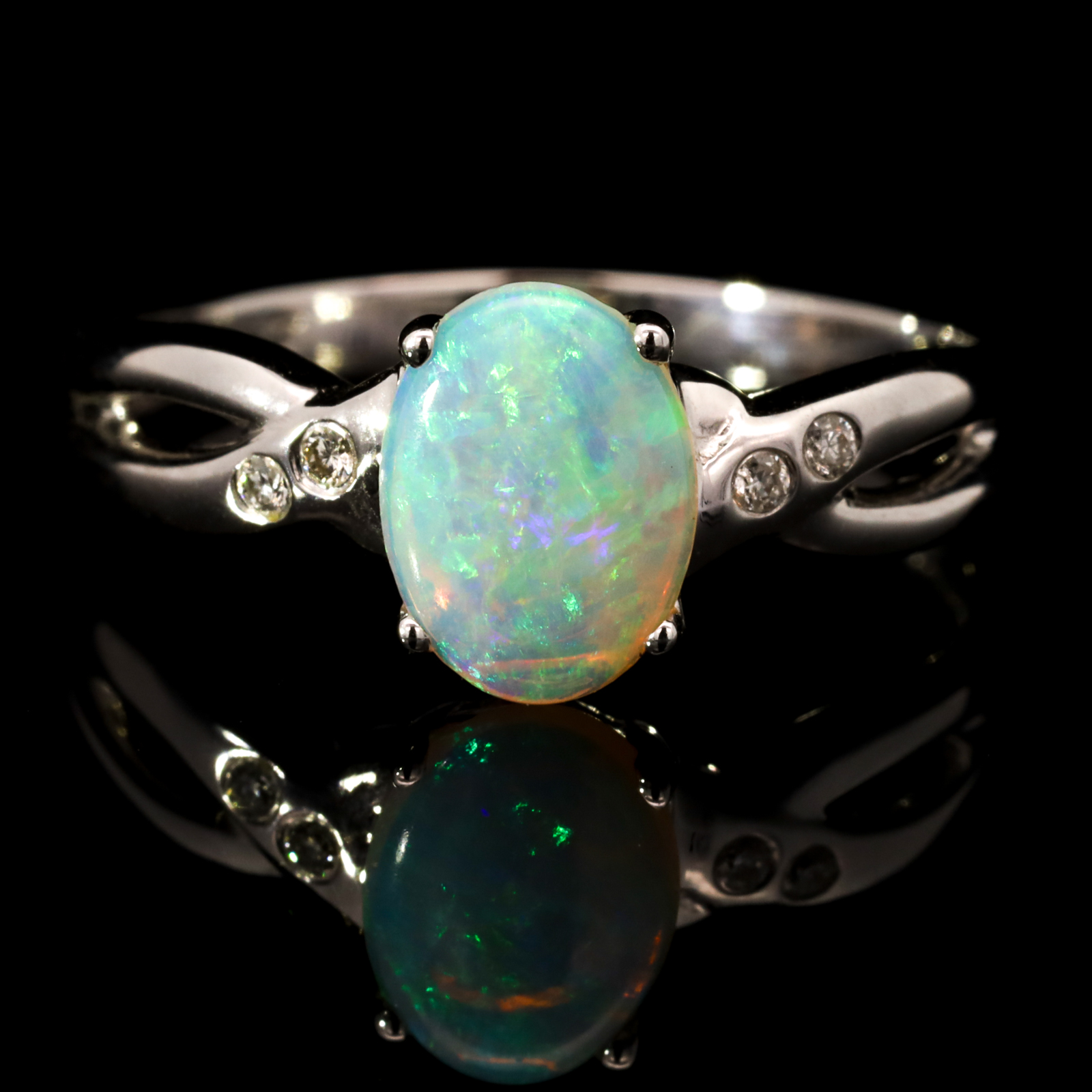 White Gold Blue Green Crystal Opal Ring