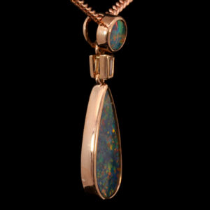 Rose Gold Red Blue Green Orange Australian Doublet Opal and Diamond Necklace Pendant