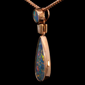 Rose Gold Red Blue Green Orange Australian Doublet Opal and Diamond Necklace Pendant