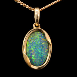 Yellow Gold Blue Green Yellow Orange Australian Doublet Opal Necklace Pendant