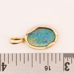 Yellow Gold Blue Green Yellow Orange Australian Doublet Opal Necklace Pendant