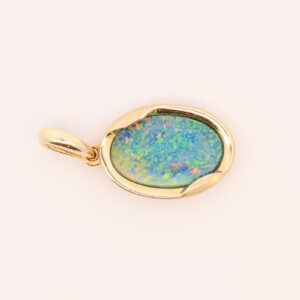 Yellow Gold Blue Green Yellow Orange Australian Doublet Opal Necklace Pendant