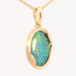 Yellow Gold Blue Green Yellow Orange Australian Doublet Opal Necklace Pendant