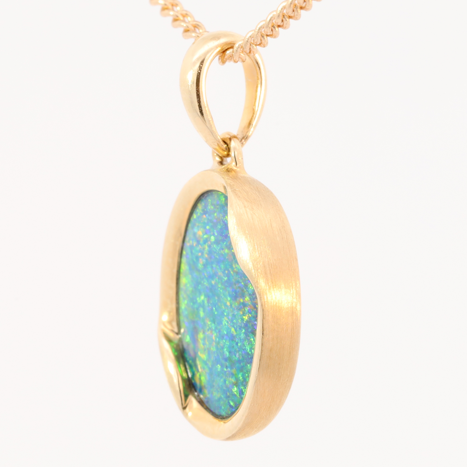 Yellow Gold Blue Green Yellow Orange Australian Doublet Opal Necklace Pendant