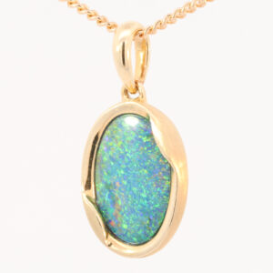 Yellow Gold Blue Green Yellow Orange Australian Doublet Opal Necklace Pendant