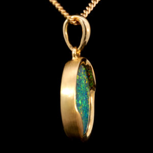 Yellow Gold Blue Green Yellow Orange Australian Doublet Opal Necklace Pendant