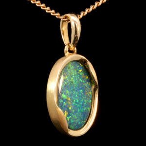 Yellow Gold Blue Green Yellow Orange Australian Doublet Opal Necklace Pendant