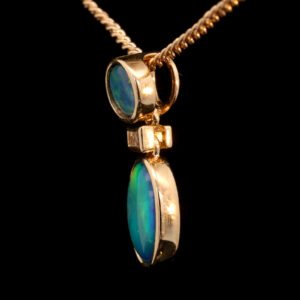 Yellow Gold Blue Green Yellow Orange Australian Doublet Opal Necklace Pendant with Diamond