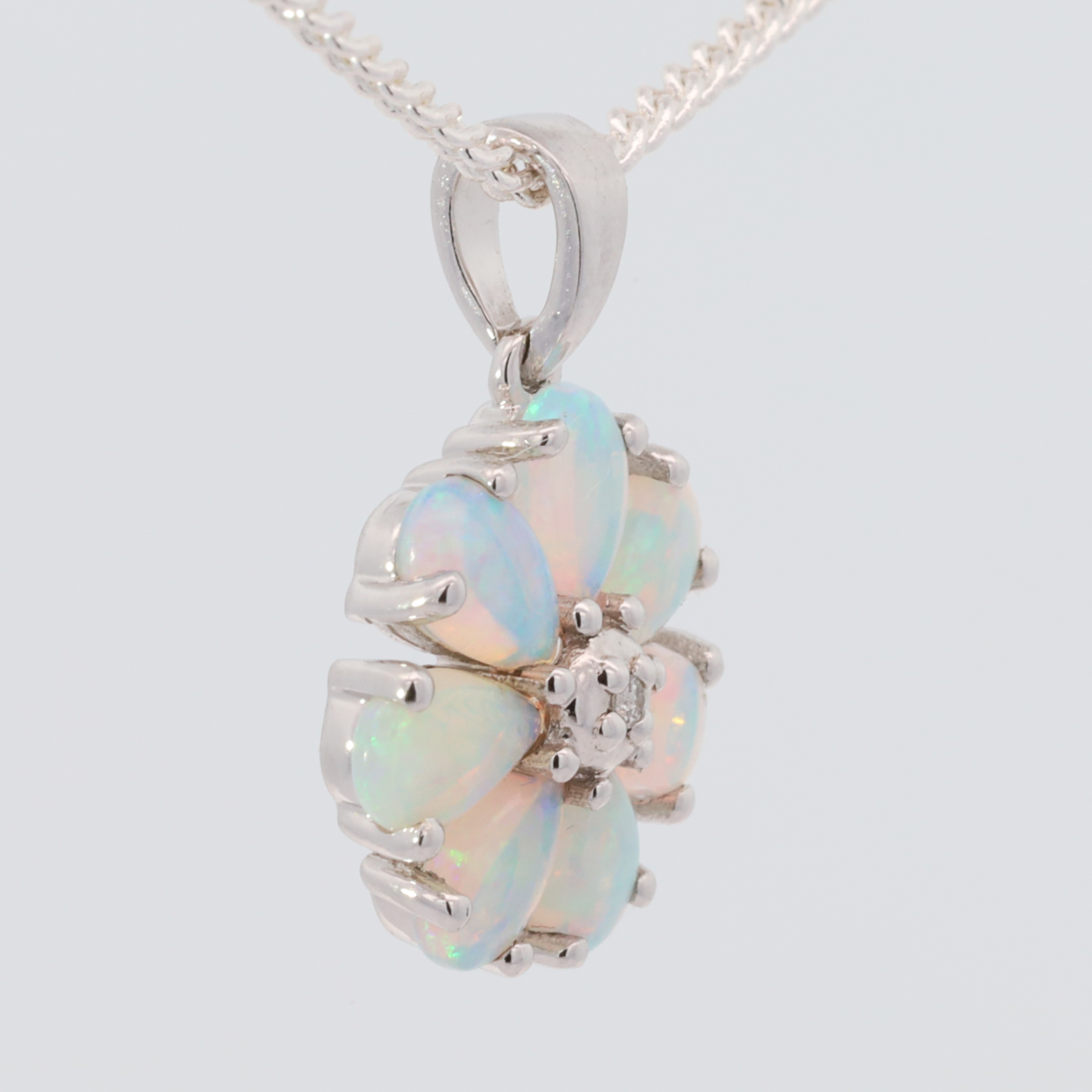 White Gold Blue Green Solid Australian Crystal Opal Necklace Diamond Pendant