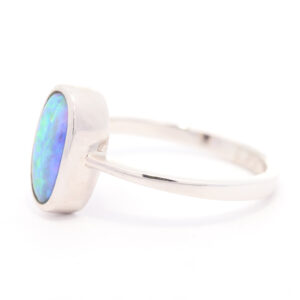 Blue, Yellow and Green Sterling Silver Solid Australian Boulder Opal Ring