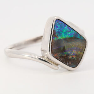 Blue, Orange and Green Sterling Silver Solid Australian Boulder Opal Ring