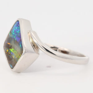 Blue, Orange and Green Sterling Silver Solid Australian Boulder Opal Ring