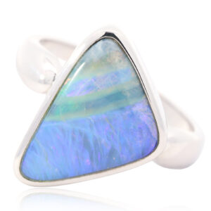 Blue, Purple and Green Sterling Silver Solid Australian Boulder Opal Ring